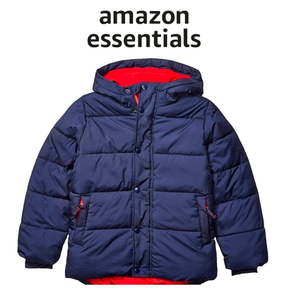 Amazon Essentials Other - Boys Heavy Weight Hooded Puffer Coat/Ski Jacket Fleece Lined Navy Blue Size 4T
